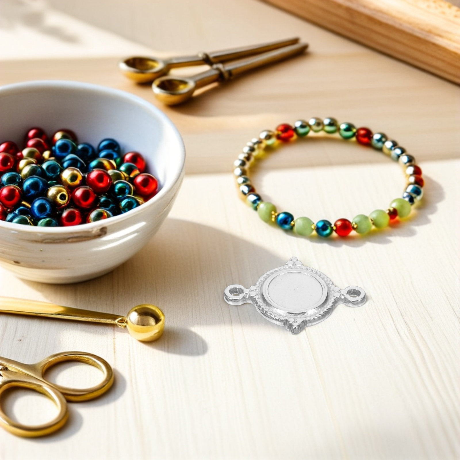 Bezels Set Pendant - 10 Adet Paslanmaz Çelik Yuvarlak Çerçeveli