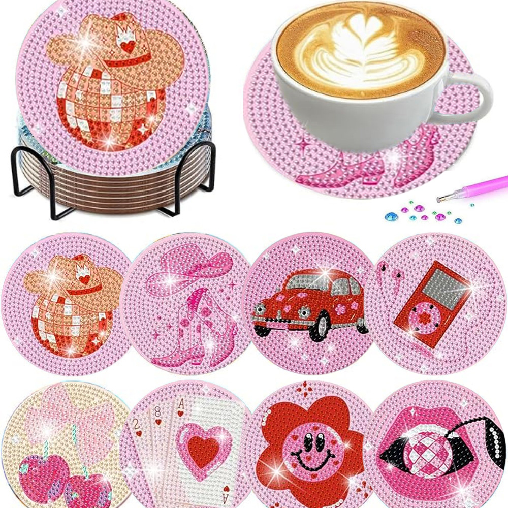 Resin Craft Kit - 8 Adet/Set, Braketli Elmas Desenli Bardak