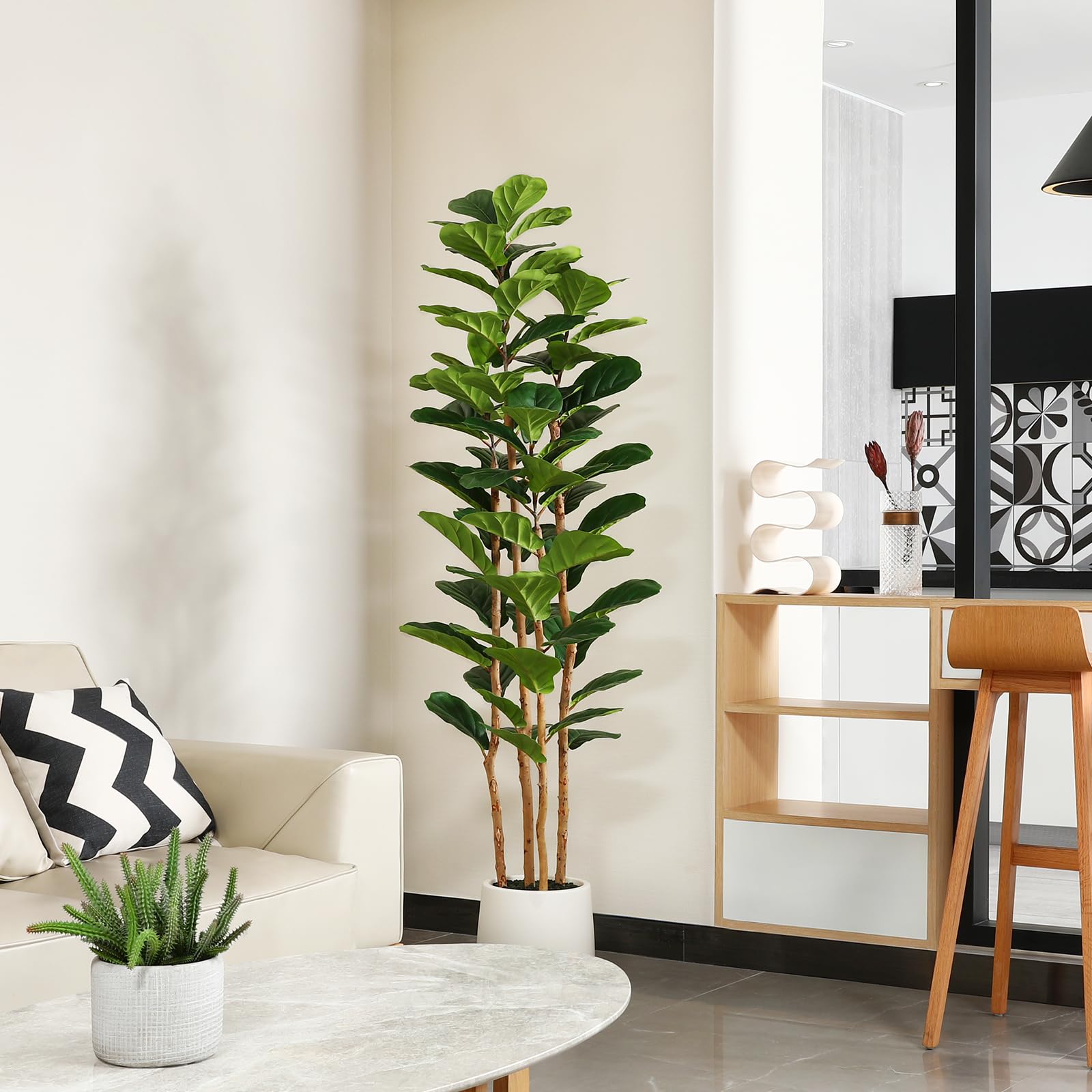 Terrarium Moss Art - Beyaz Saksılı Yapay İncir Ağacı, 1,5